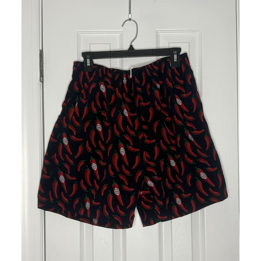 Tabasco Mens Bathing Suit Bottoms Black Red Peppers Large New‎